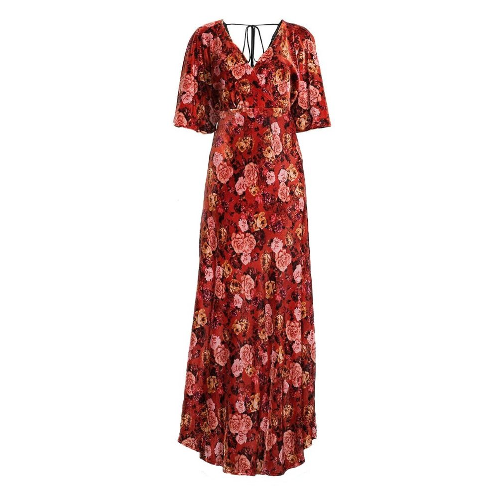 $565 NWT Johnny Was Alanis Dress S Small Floral Print Velvet Kimono Sleeve Maxi